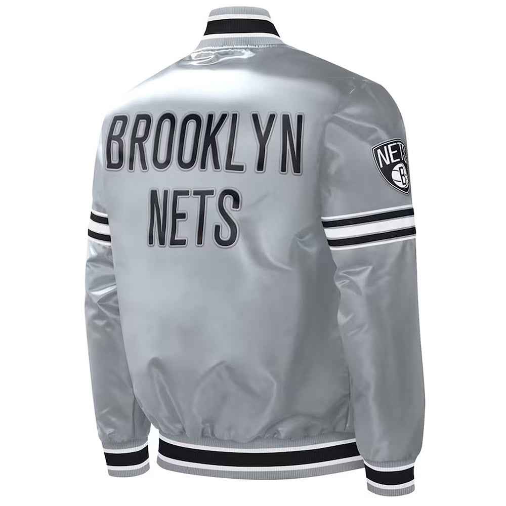 NBA Brooklyn Nets Slider Gray Varsity Satin Jacket