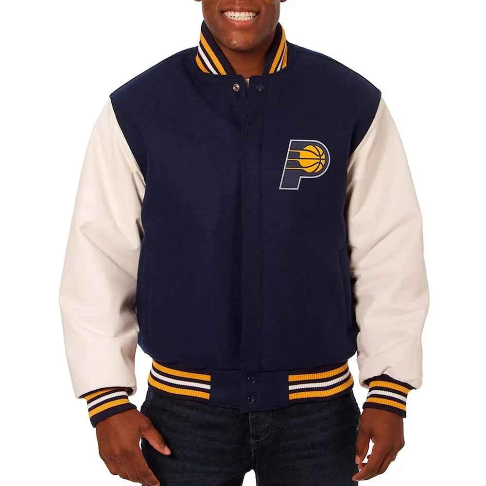 NBA Indiana Pacers Navy and White Varsity Jacket
