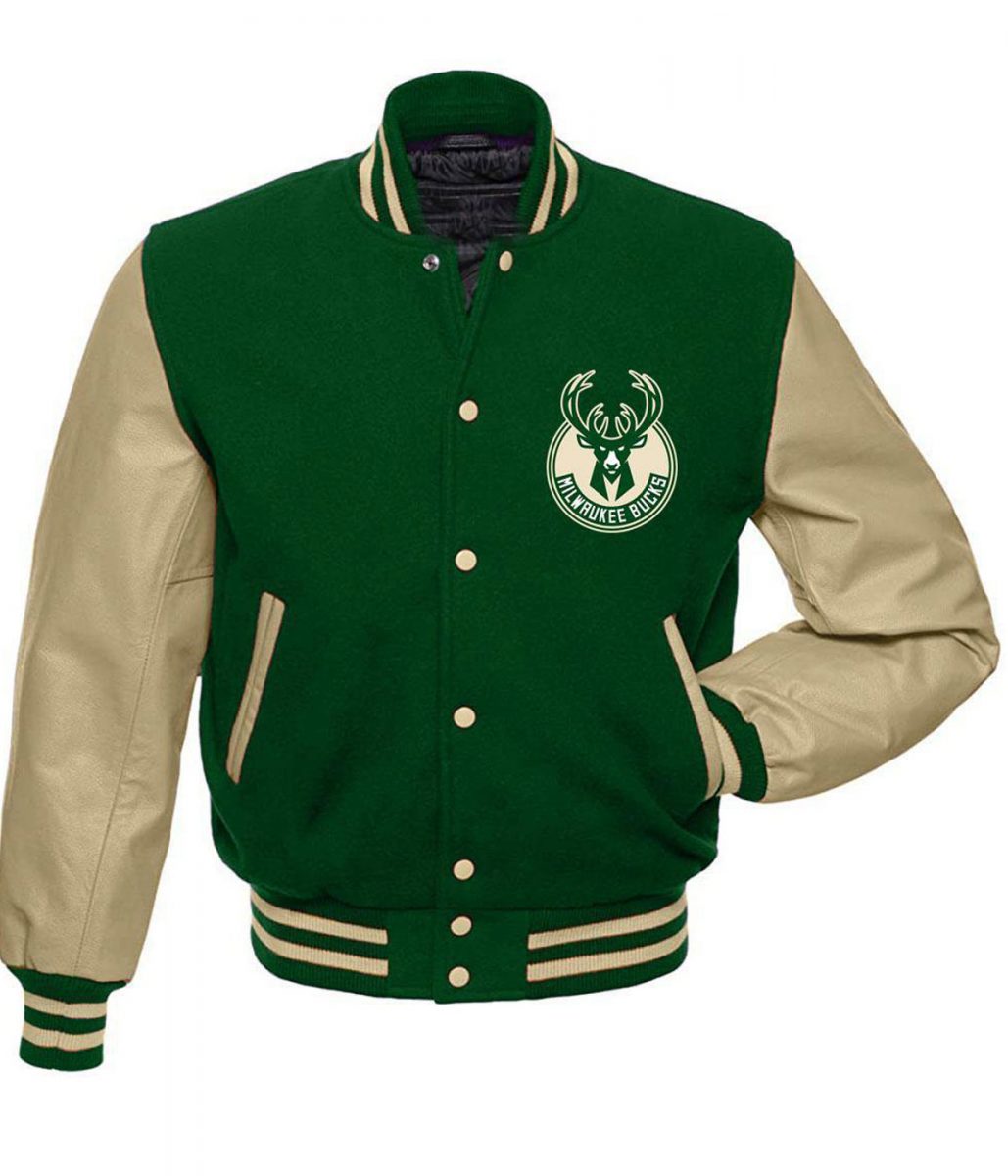 Milwaukee Bucks Green Letterman Jacket – Front View