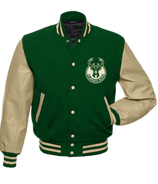 Milwaukee Bucks Green Letterman Jacket – Front View
