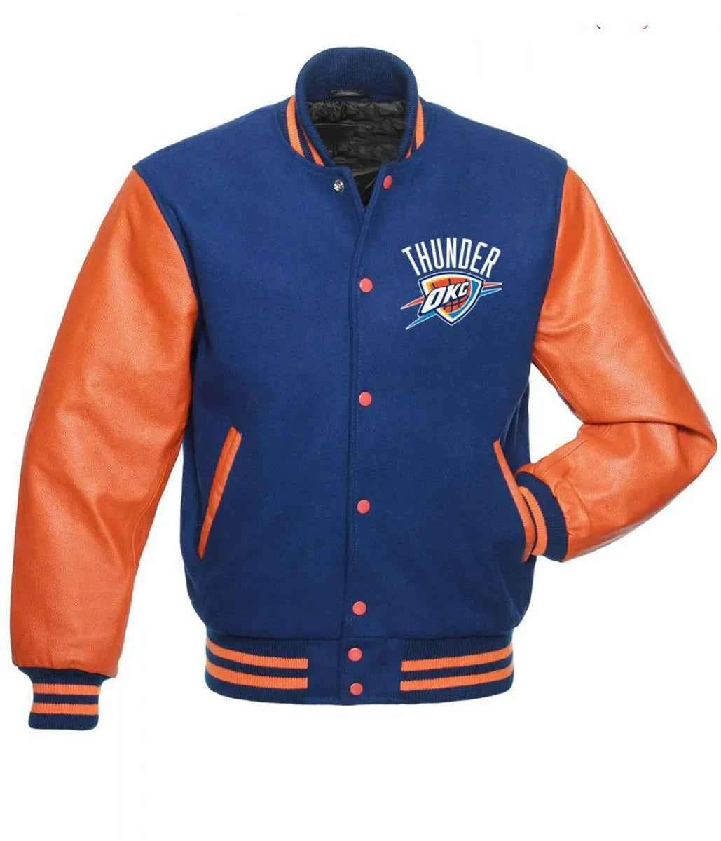 NBA Oklahoma City Thunder Letterman Orange and Blue Jacket