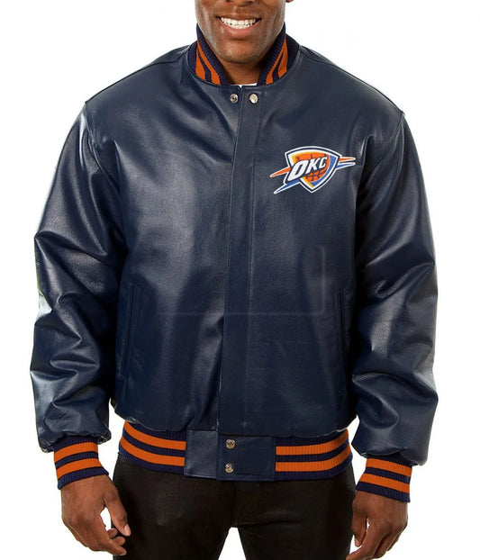 Oklahoma City Thunder Blue Varsity Jacket – Back View