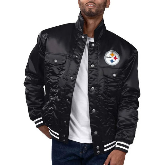 Pittsburgh Steelers Black Trucker Jacket – Front View