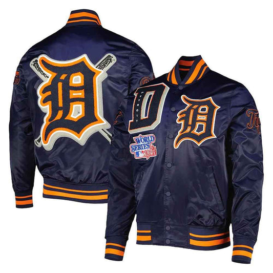 Navy Blue Detroit Tigers Mash Up Satin Jacket