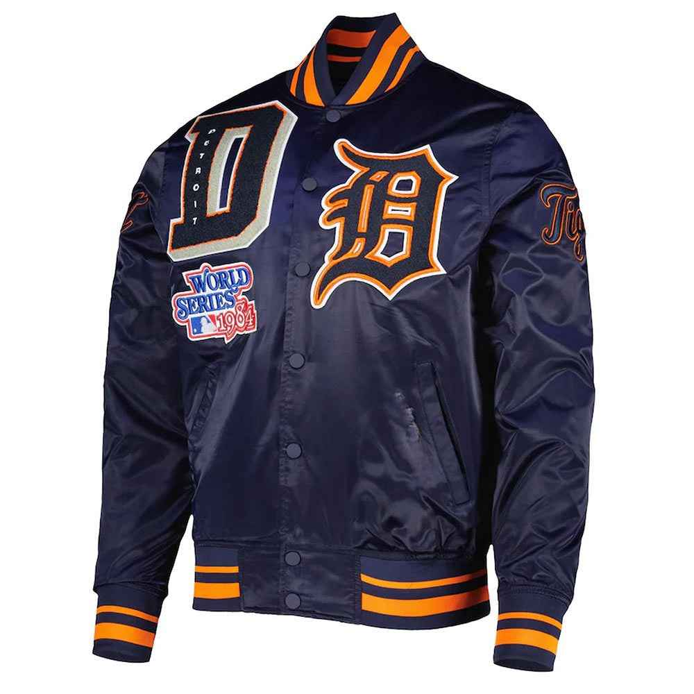 Navy Blue Detroit Tigers Mash Up Satin Jacket