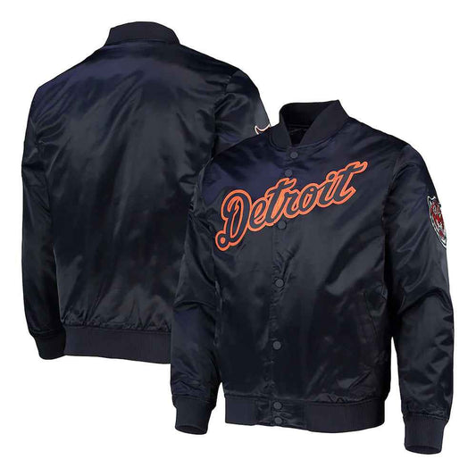 Navy Blue Detroit Tigers Wordmark Satin Jacket