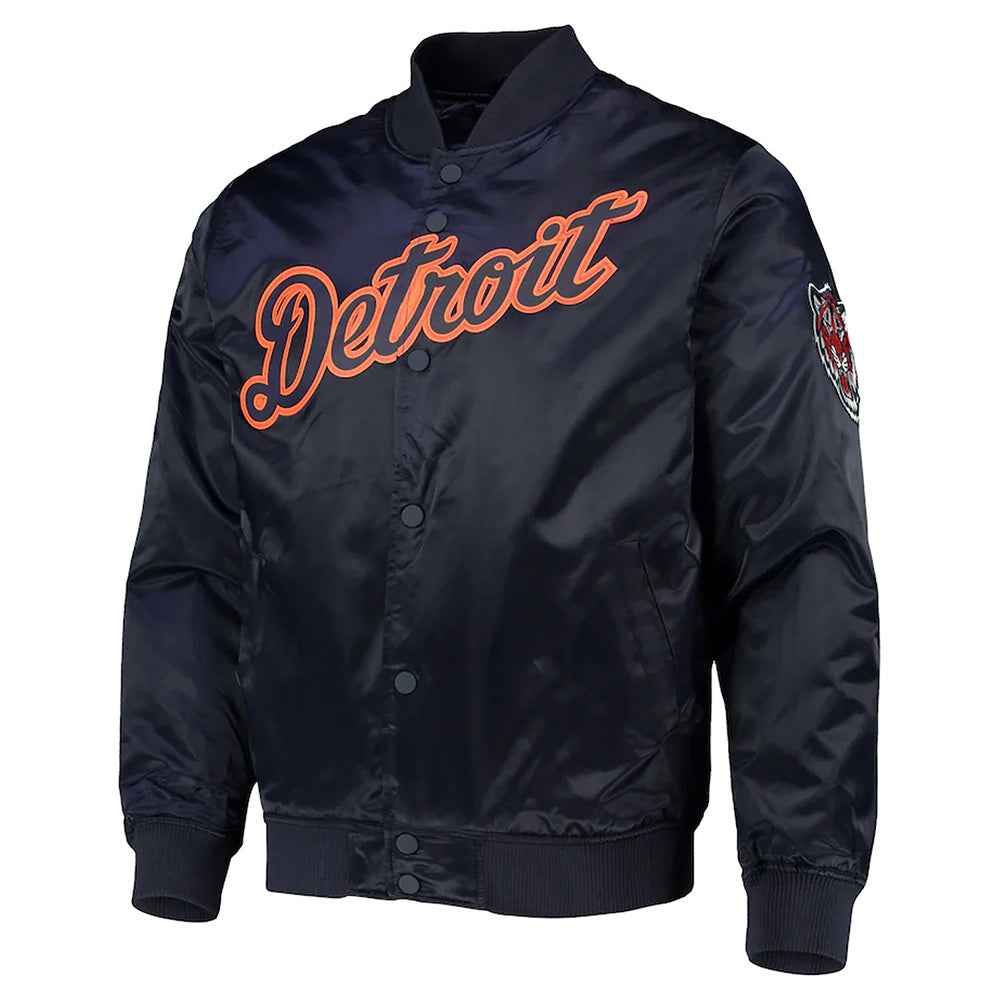 Navy Blue Detroit Tigers Wordmark Satin Jacket