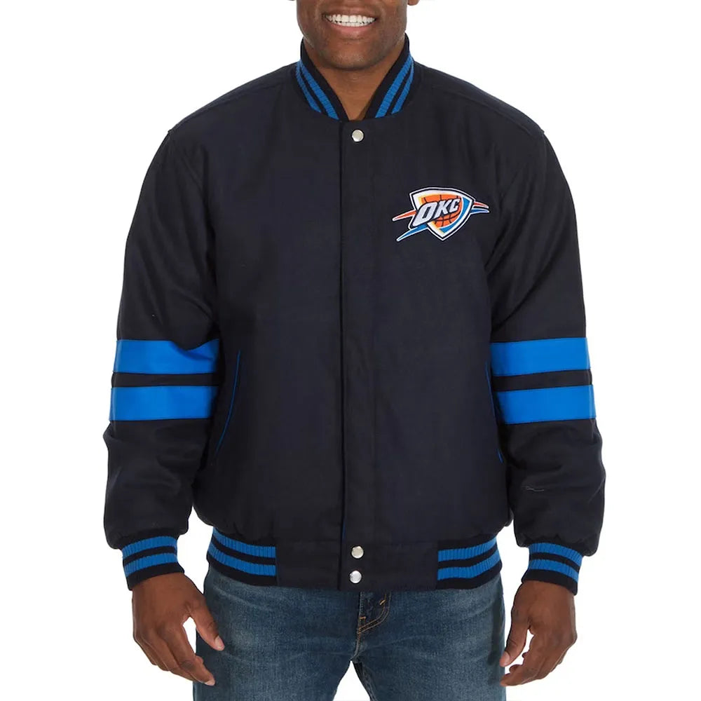 Oklahoma City Thunder Navy Varsity Jacket – Back View