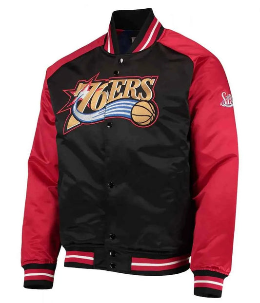 Philadelphia 76ers Classics Reload 3.0 Black Red Satin Jacket