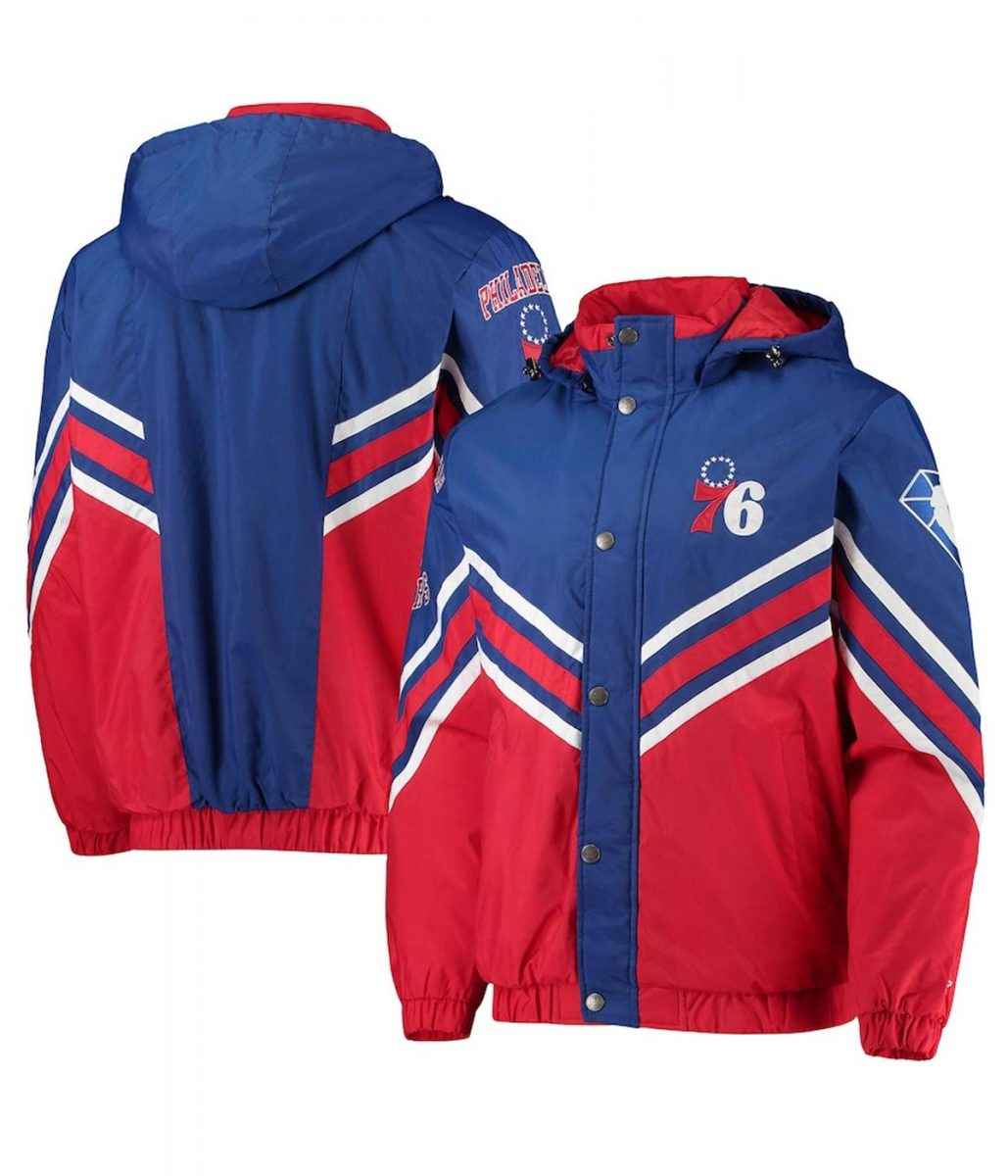 Philadelphia 76ers Full-Zip Snap Red and Royal Blue Hoodie Jacket