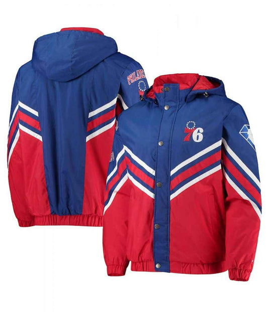 Philadelphia 76ers Full-Zip Snap Red and Royal Blue Hoodie Jacket