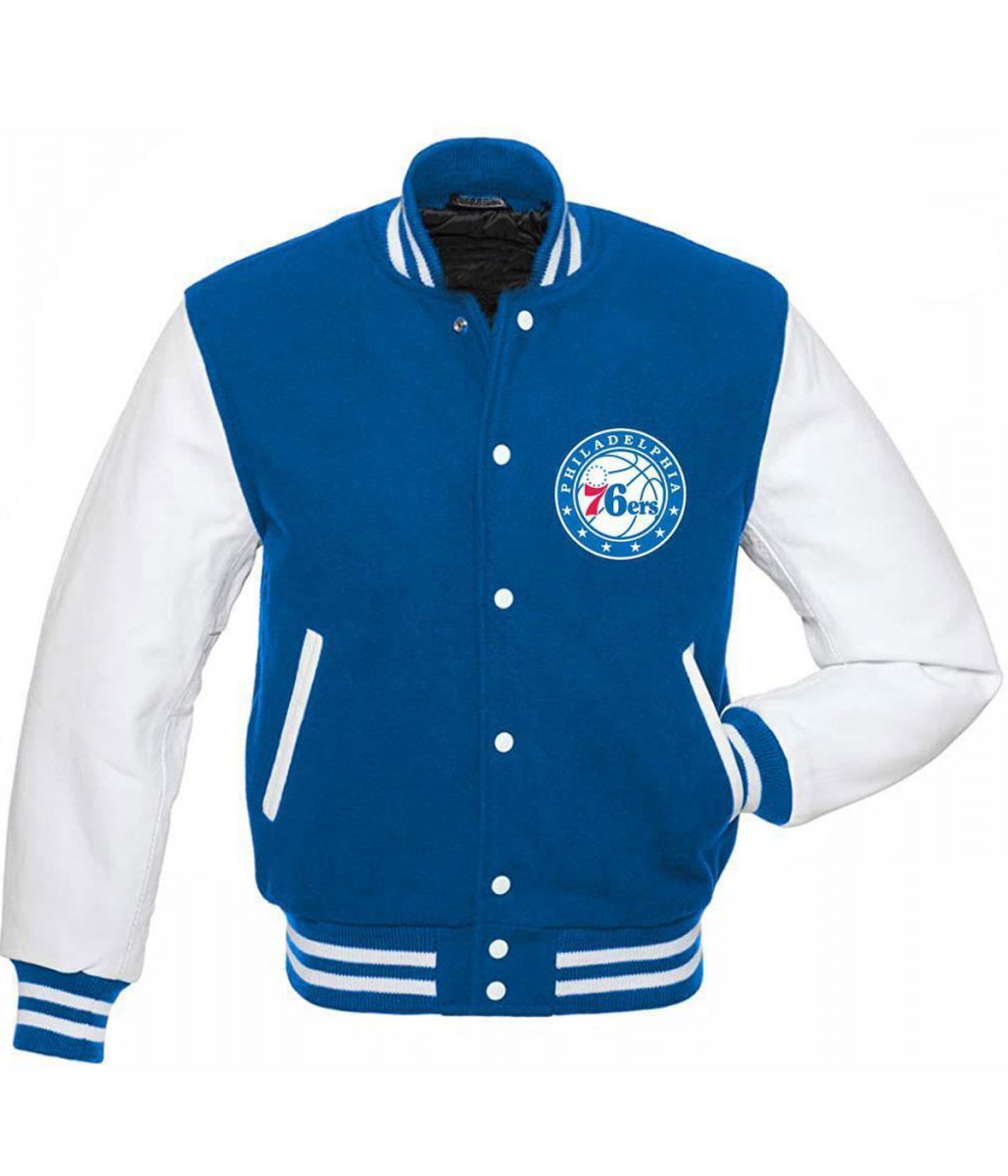 Philadelphia 76ers White Letterman Jacket – Front View