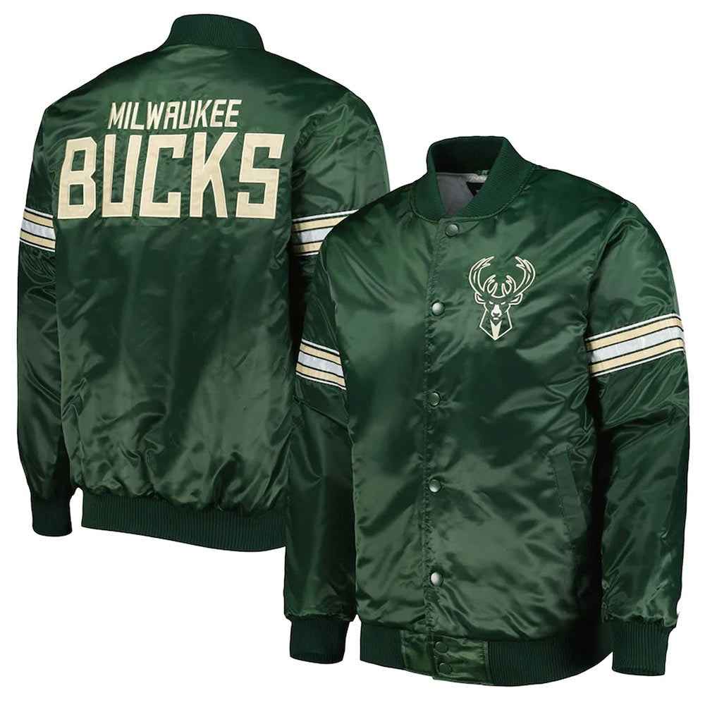 Pick & Roll Milwaukee Bucks Hunter Green Satin Jacket