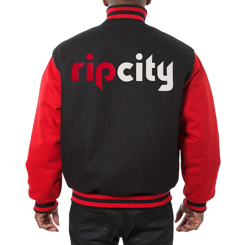 Portland Trail Blazers Black Varsity Jacket – Back View