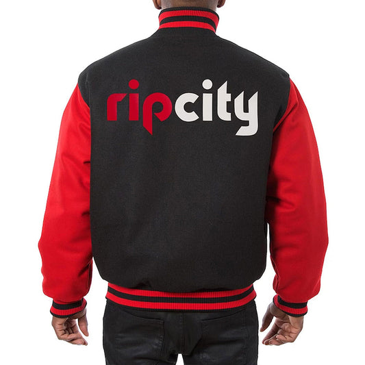 Portland Trail Blazers Black Varsity Jacket – Back View