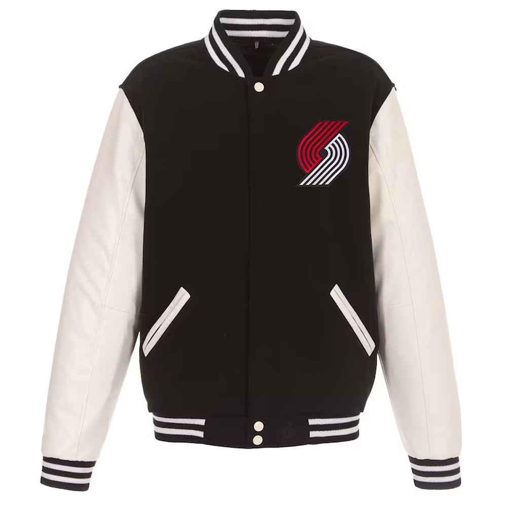 Portland Trail Blazers Black and White Varsity Jacket