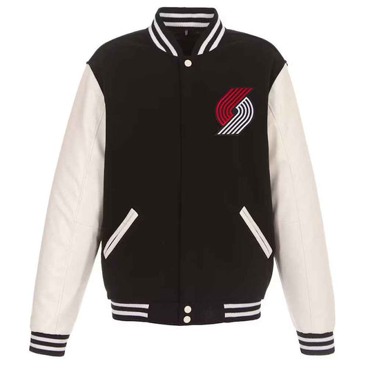Portland Trail Blazers Black and White Varsity Jacket