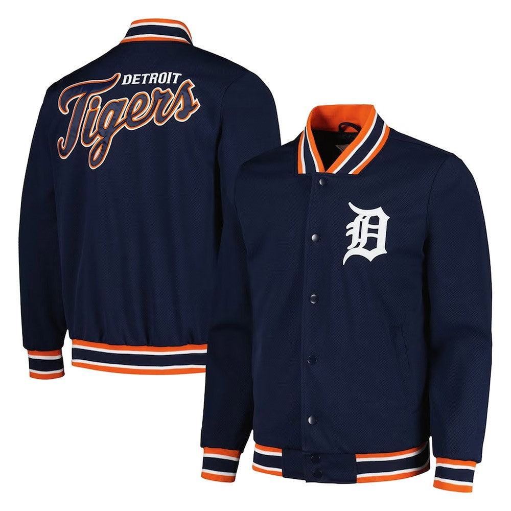 Detroit Tigers Navy Satin Jacket – Front View