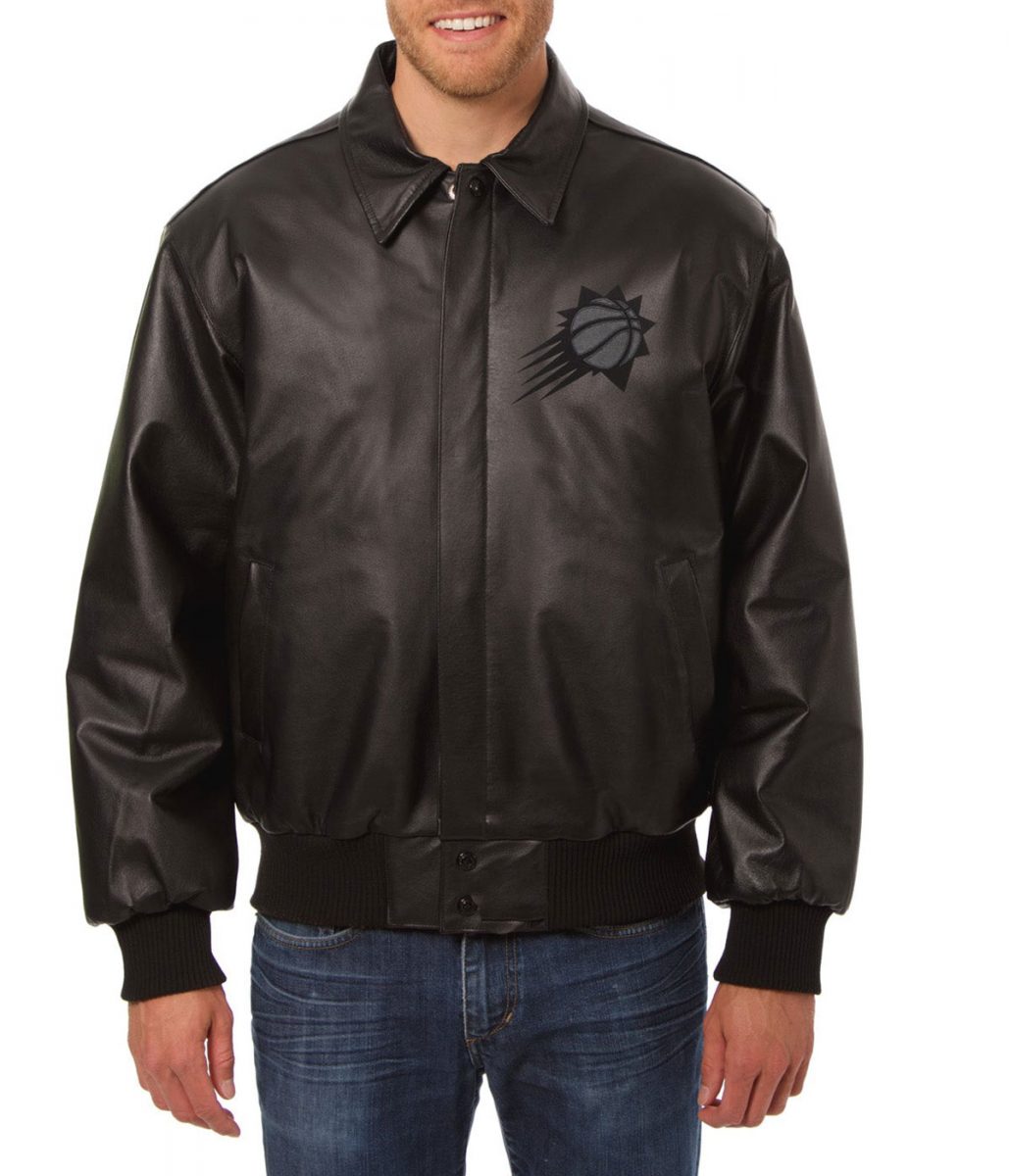 Phoenix Suns Black Leather Jacket – Front View