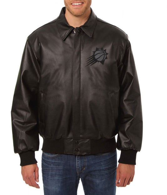 Phoenix Suns Black Leather Jacket – Front View