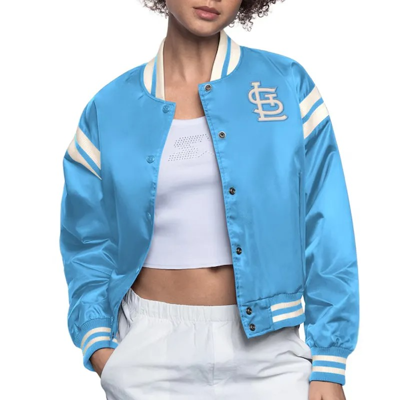 St. Louis Cardinals Light Blue Satin Jacket – Front View