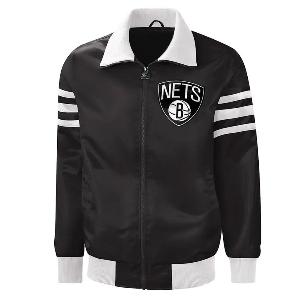 Brooklyn Nets Black Varsity Jacket – Side View