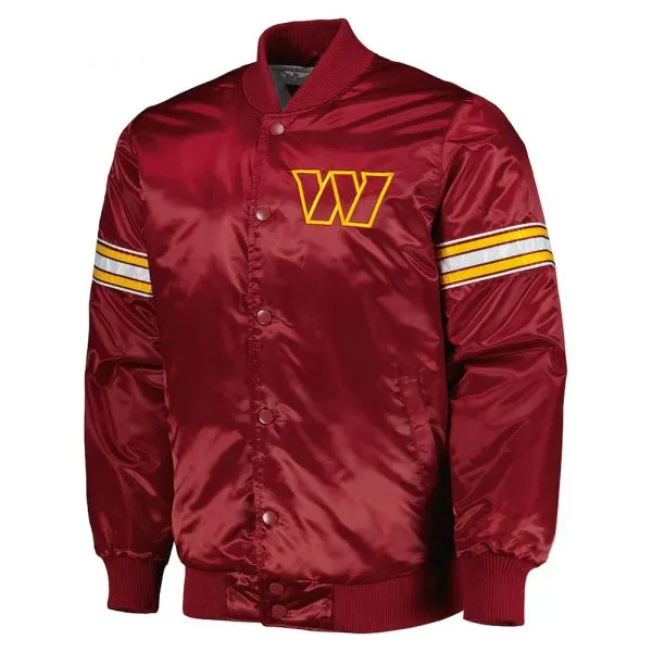 Washington Commanders Burgundy Satin Jacket – Front View