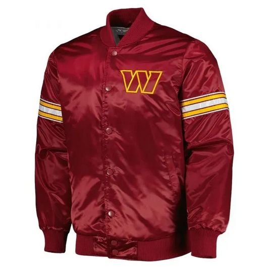 Washington Commanders Burgundy Satin Jacket – Front View