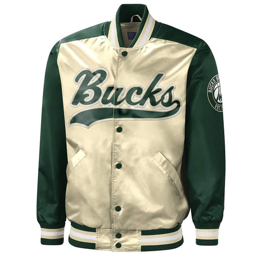 Milwaukee Bucks Green Satin Jacket – Front View