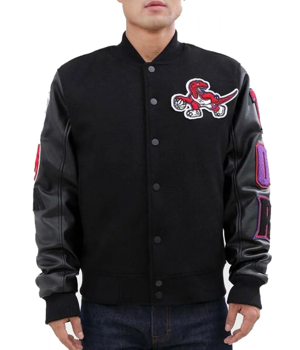 Toronto Raptors Black Letterman Jacket – Front View