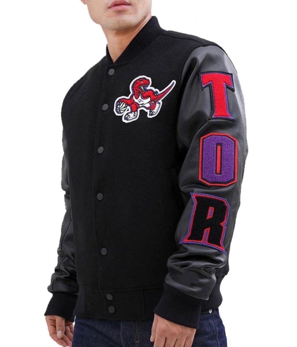 Toronto Raptors Black Letterman Jacket – Side View