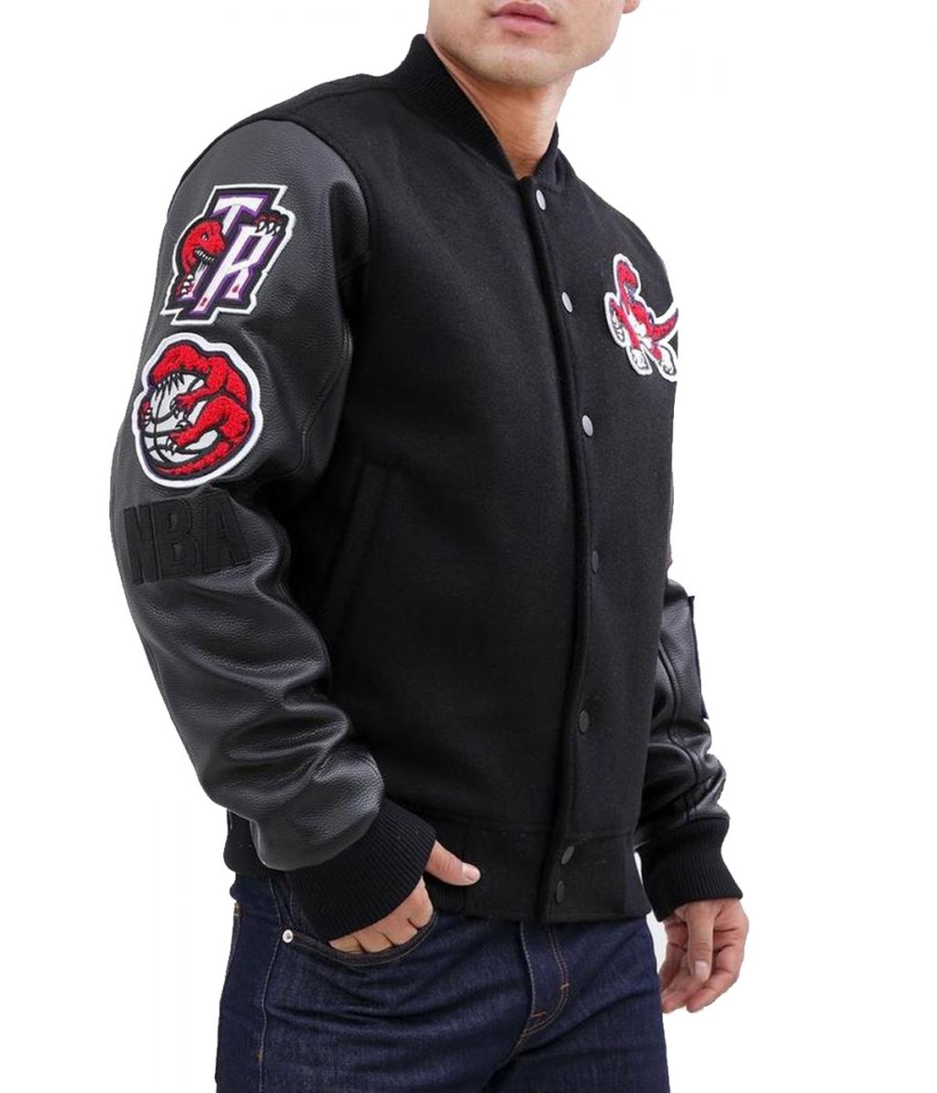 Toronto Raptors Black Letterman Jacket – Close-Up Detail