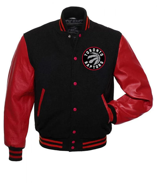 Toronto Raptors Black Letterman Jacket – Front View