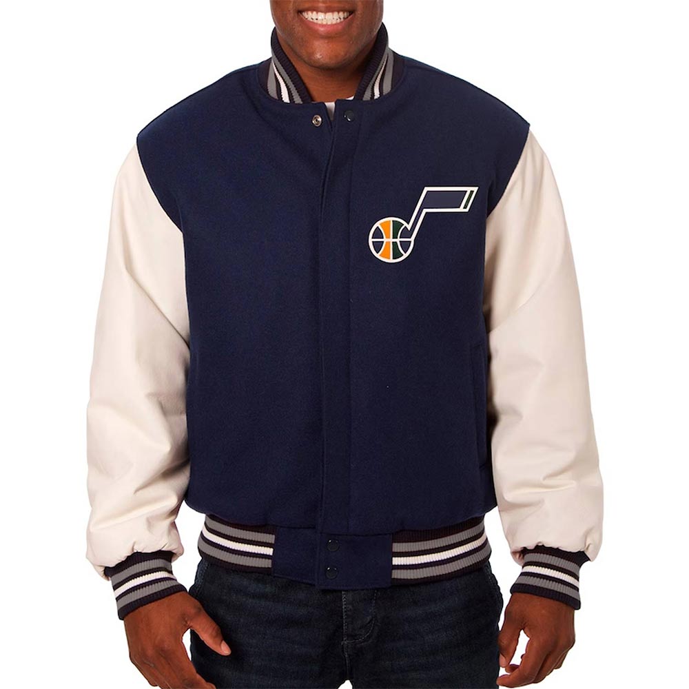 Utah Jazz White Varsity Jacket – Front View