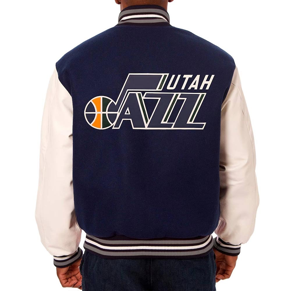 Utah Jazz White Varsity Jacket – Back View