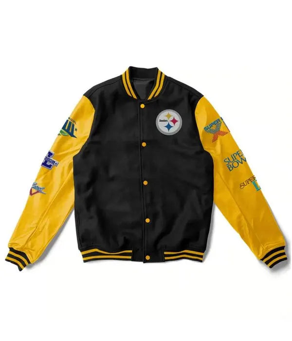 Pittsburgh Steelers Black Varsity Jacket – Front View