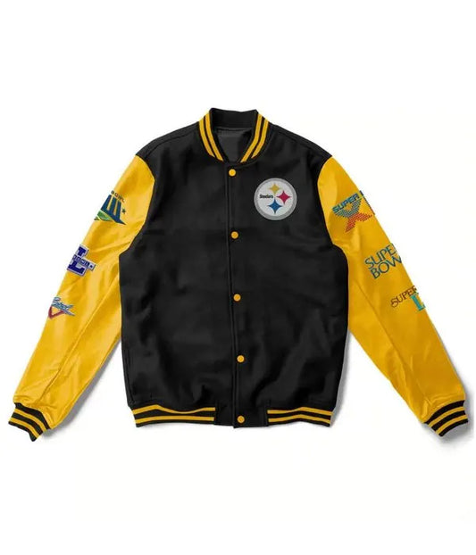 Pittsburgh Steelers Black Varsity Jacket – Front View