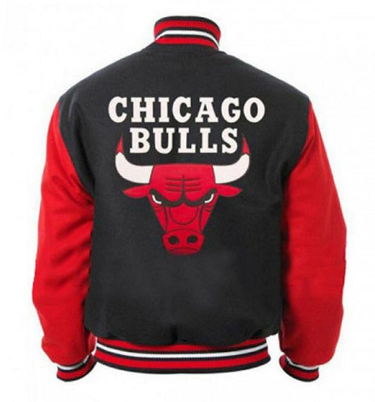 Chicago Bulls Black Varsity Jacket – Front View