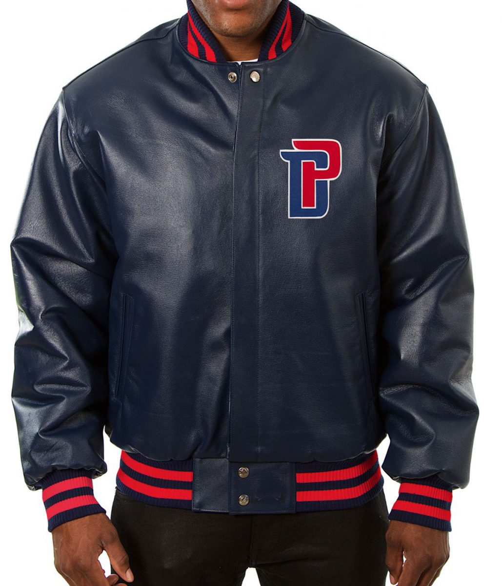 Detroit Pistons Blue Varsity Jacket – Back View
