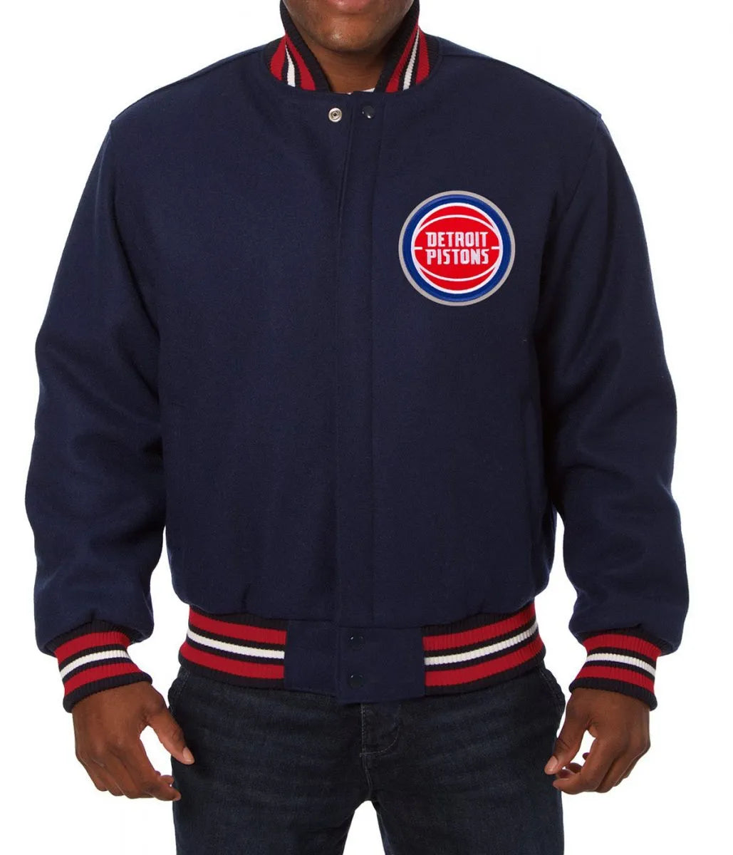 Detroit Pistons Blue Varsity Jacket – Back View