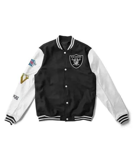 Varsity Las Vegas Raiders White and Black Jacket