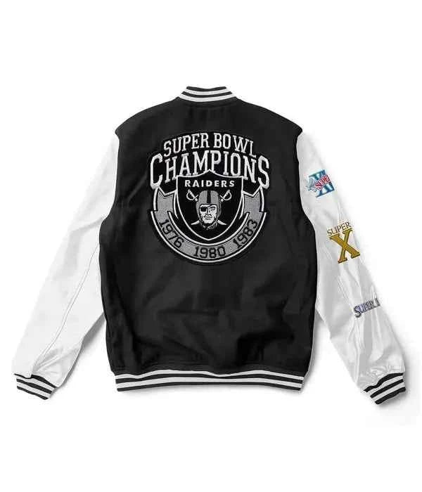 Varsity Las Vegas Raiders White and Black Jacket