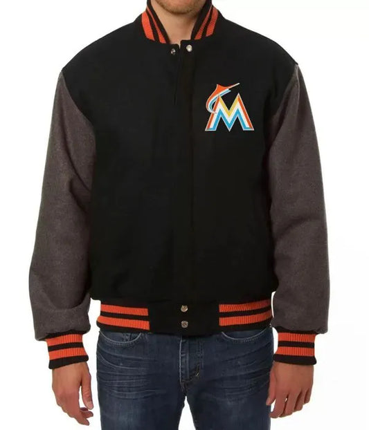 Miami Marlins Black Varsity Jacket – Front View