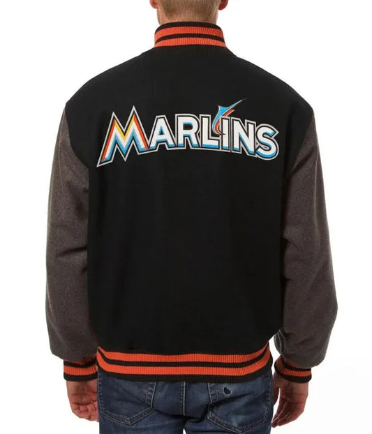 Miami Marlins Black Varsity Jacket – Back View