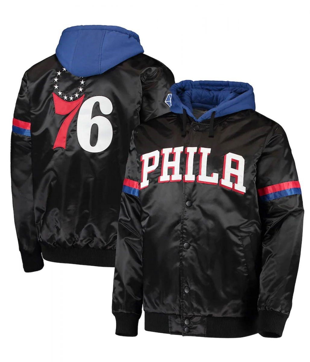 Philadelphia 76ers Black Varsity Jacket – Front View
