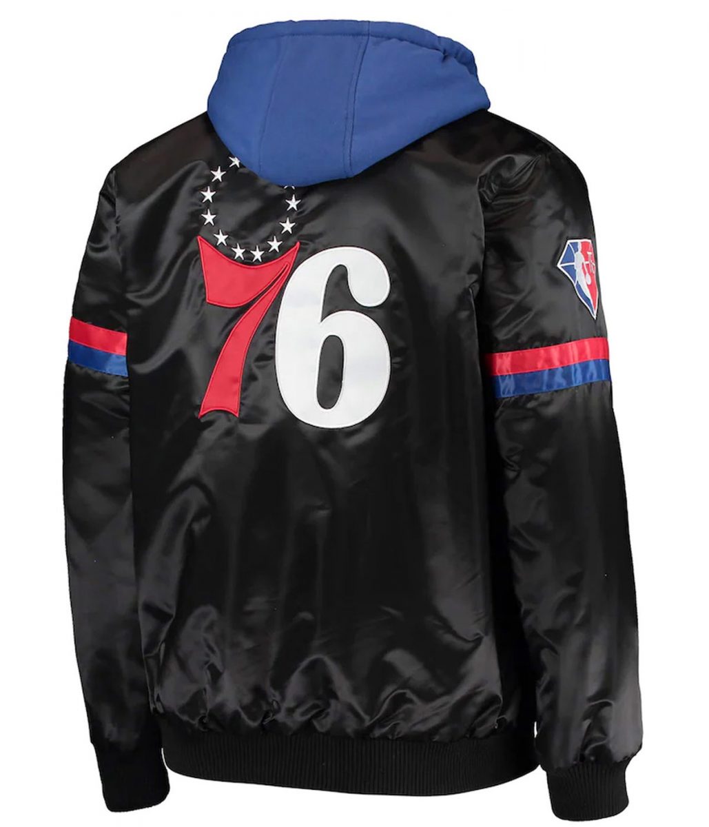 Philadelphia 76ers Black Varsity Jacket – Back View