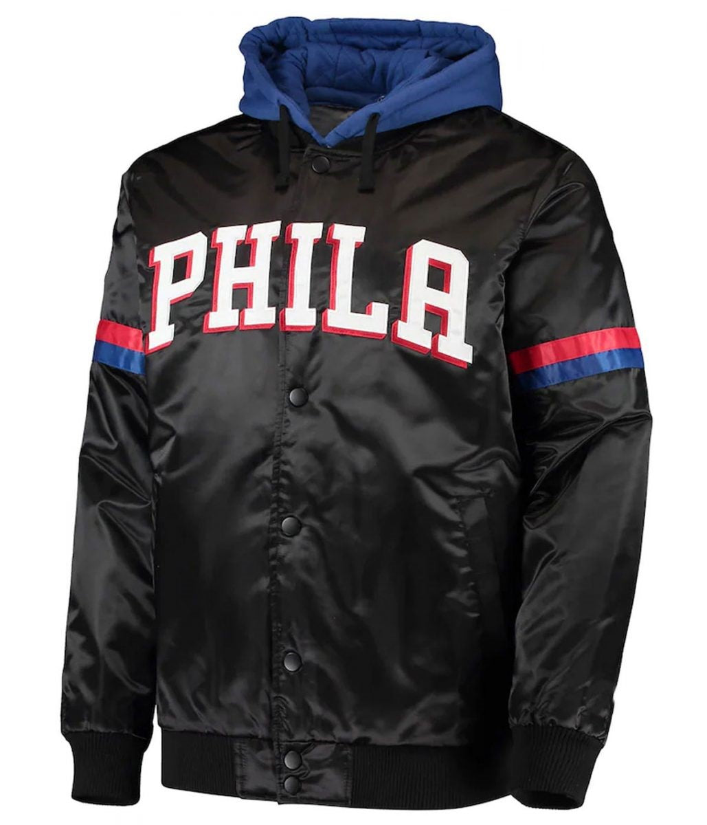 Philadelphia 76ers Black Varsity Jacket – Side View