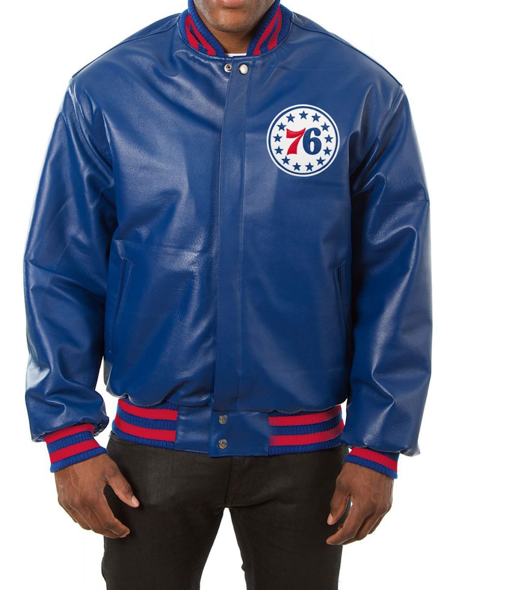 Philadelphia 76ers Blue Varsity Jacket – Front View