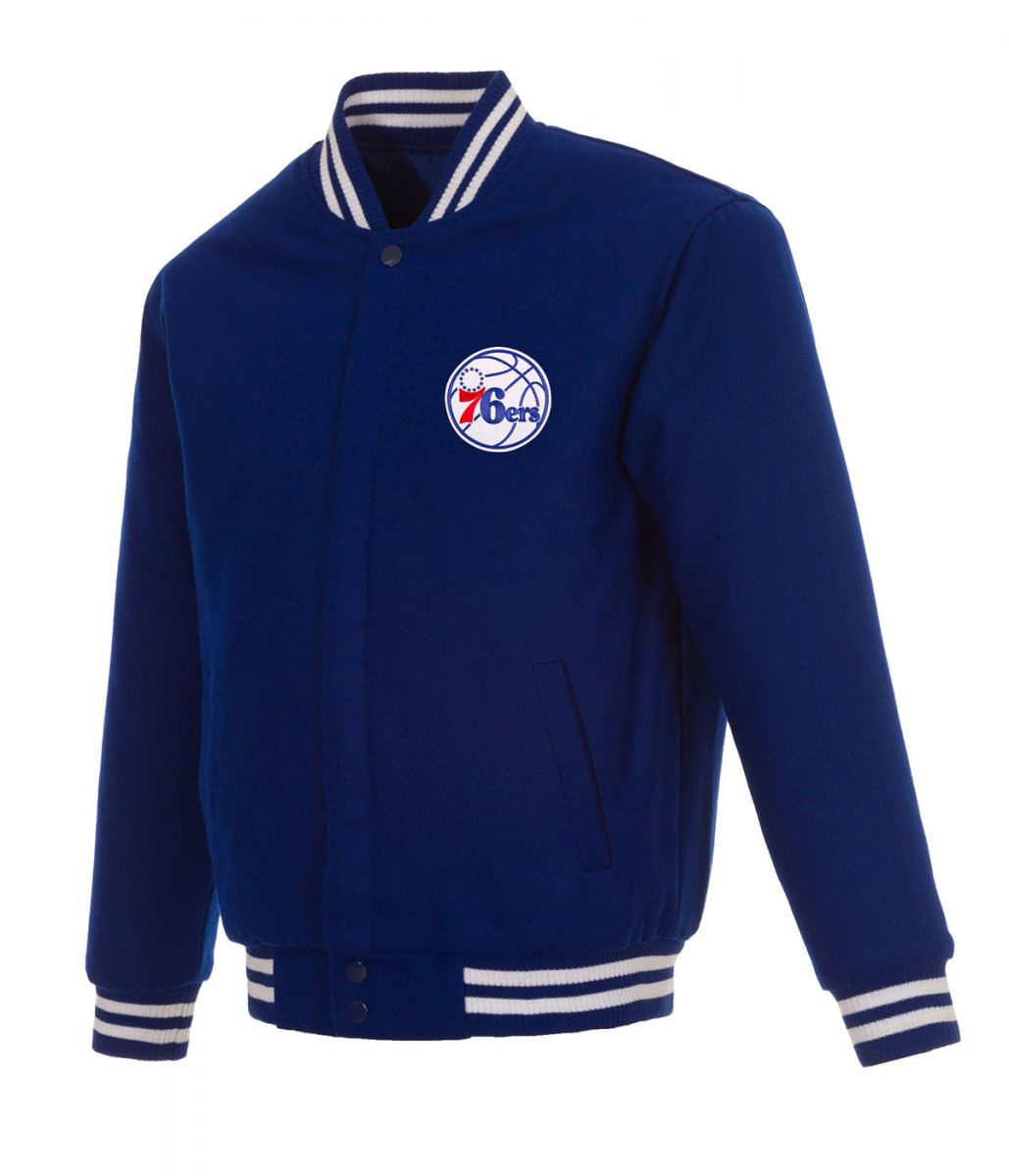 Philadelphia 76ers Blue Varsity Jacket – Front View