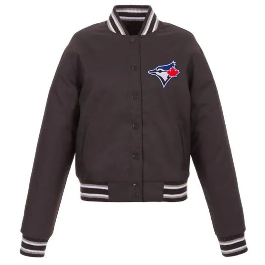 Toronto Blue Jays Black Satin Jacket – Front View
